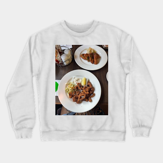 a plate of calamari and barbecue wings Crewneck Sweatshirt by cute thingx